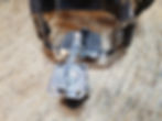 Top front view of the DIY-Trike Wheel attached to the wheelchair's footplate.