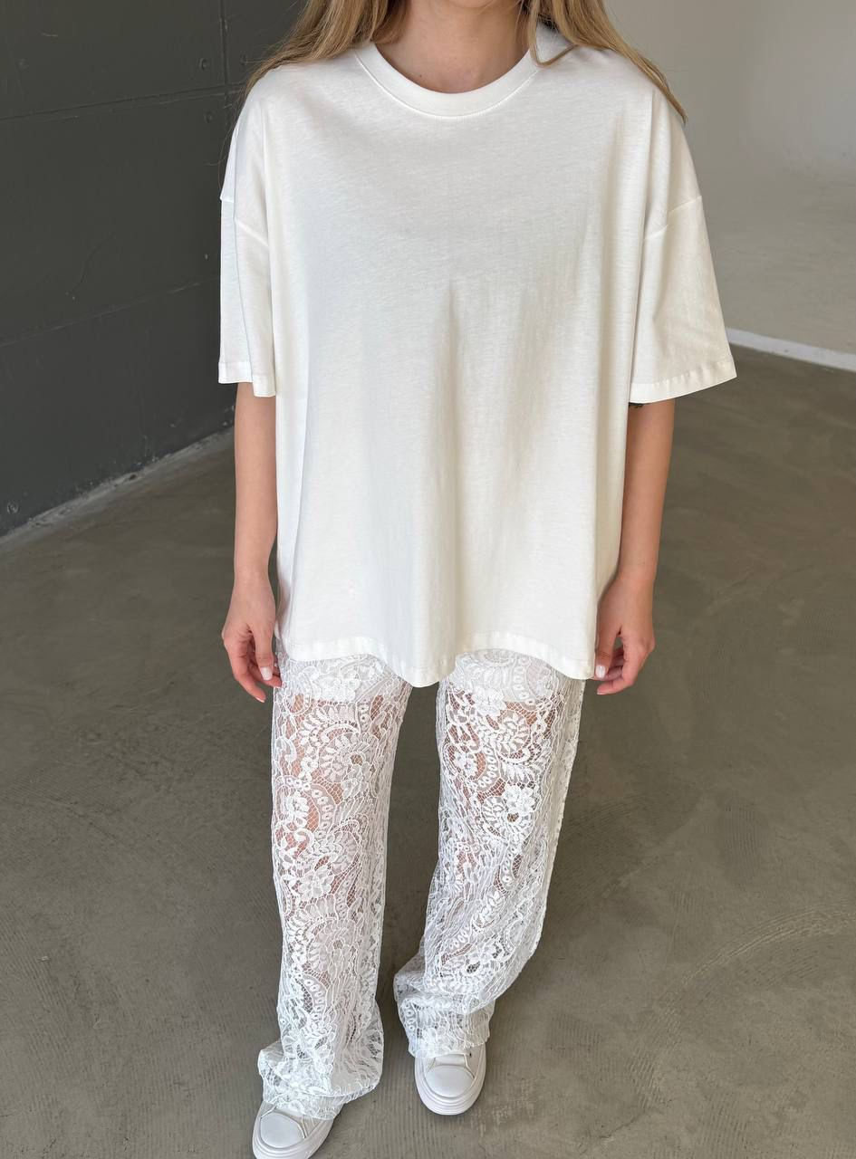 Beyaz Dantel Detaylı Pantolon