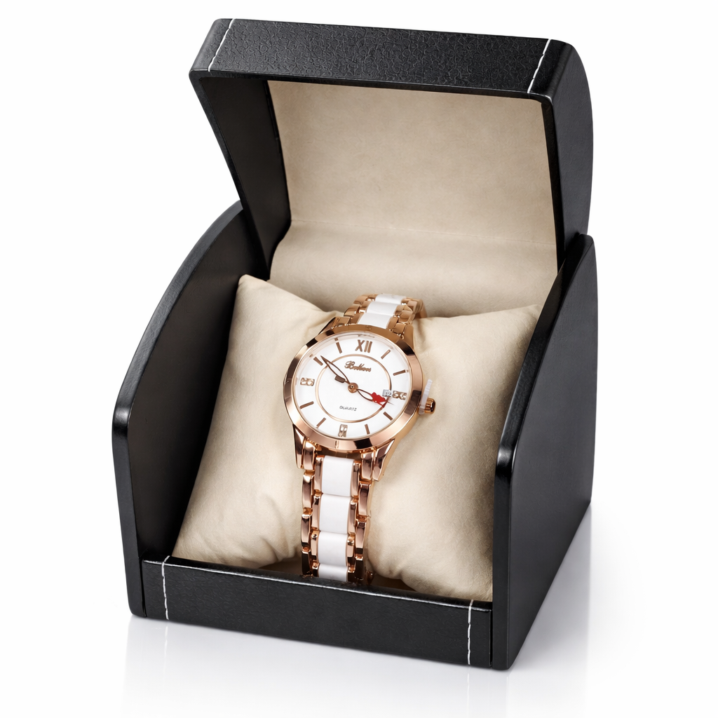 Ceramic Women's Watch Rose Golden Case & White Dial - Quartz Movement