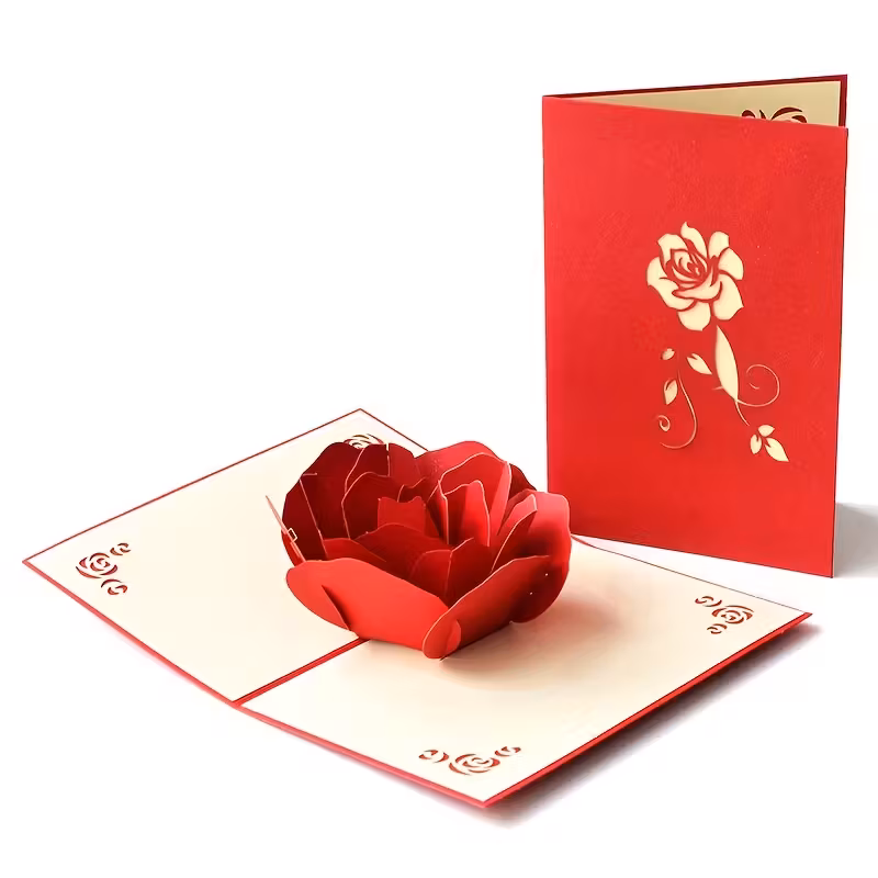 Valentines Day 3D Pop Up Rose Card with Envelope Romantic Love Greeting