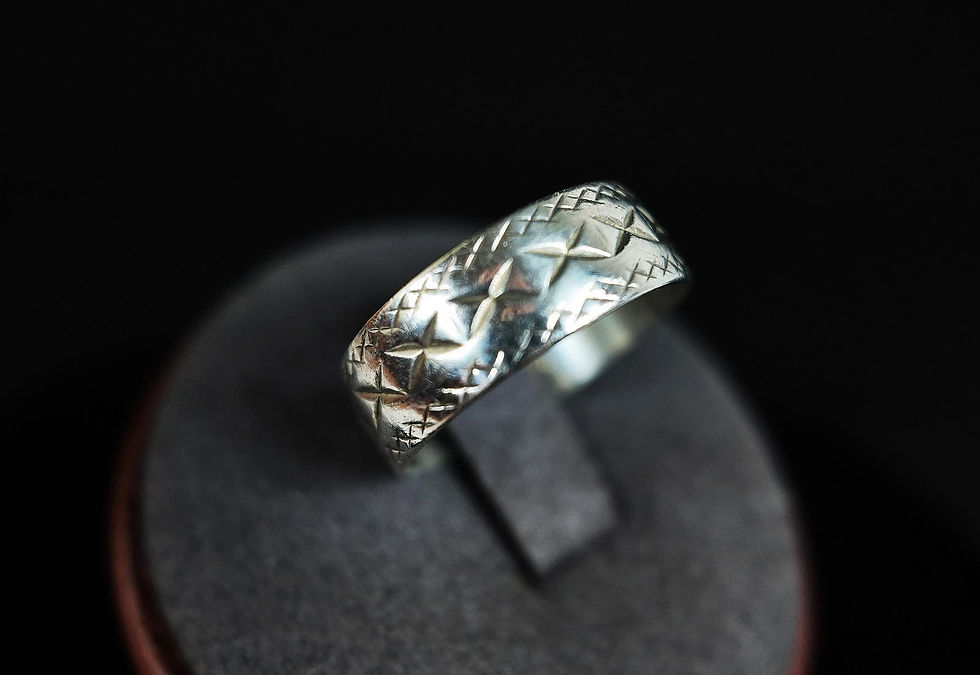 Thumbnail: P&RB Birmingham - 925 Silver Band Ring with Cross Design - Size M
