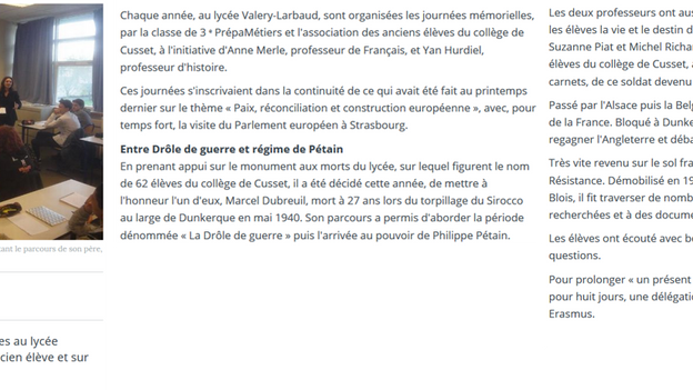 Mémoires Partagées 2019-20 "Auvergne-Thuringe pour prolonger un présent uni et pacifié"