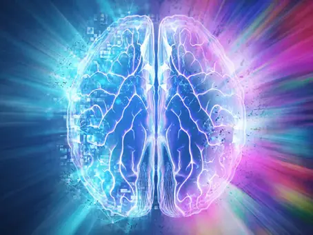 Cérebro rodeado de luz neon