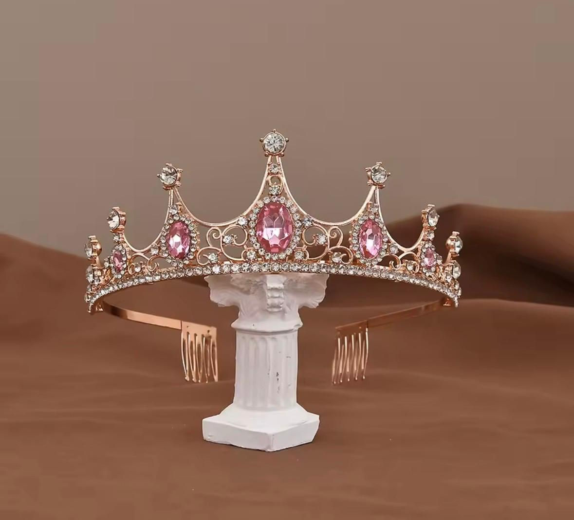 Coroa Princesa Rainha Cristal Vintage Rosa Cosplay
