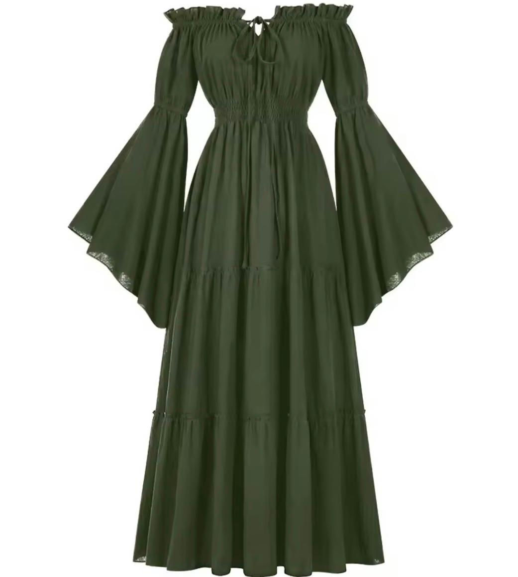 Vestido Irlandês Camponesa Medieval Ombro de Fora Cosplay