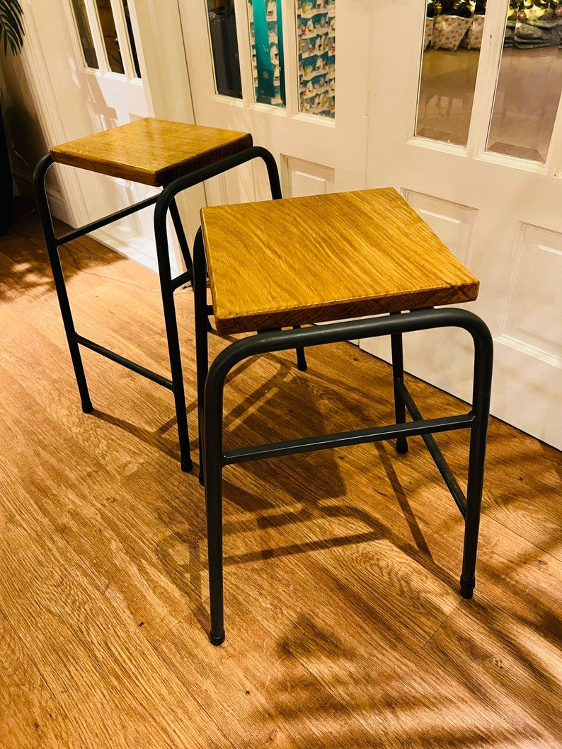 Thumbnail: Two Bar Small Upcycled Stools Oak Seats