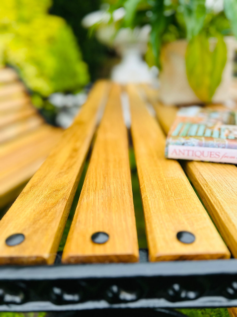 Thumbnail: Cast Iron and Oak Garden Benches and Table