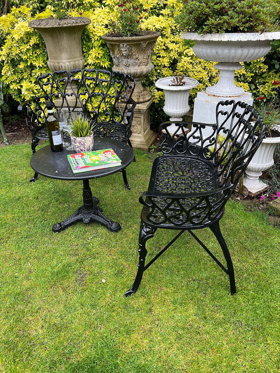 Thumbnail: Two Love Seat Garden Benches Marble Table Patio Set