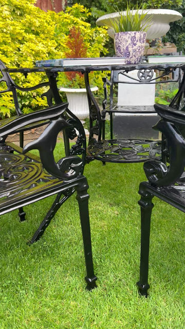 Thumbnail: Cast Iron Heavy 5 Seater Patio Set featuring Dolphins