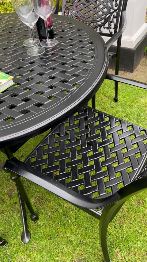 Thumbnail: Black Lattice Cast Patio Set Garden Furniture