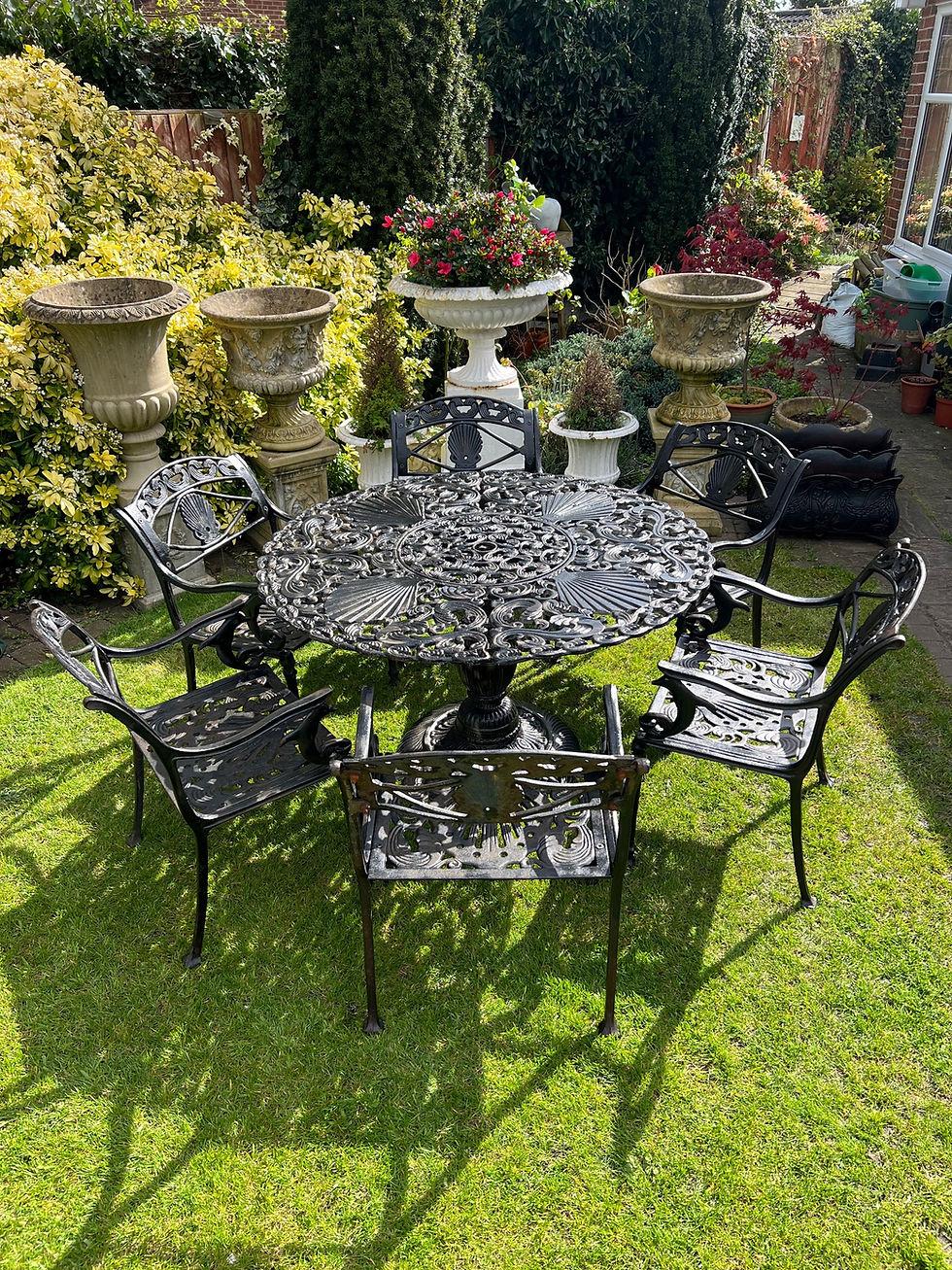 Thumbnail: Heavy Cast Iron Patio Set Garden Furniture featuring Dolphins and Scallop Shell