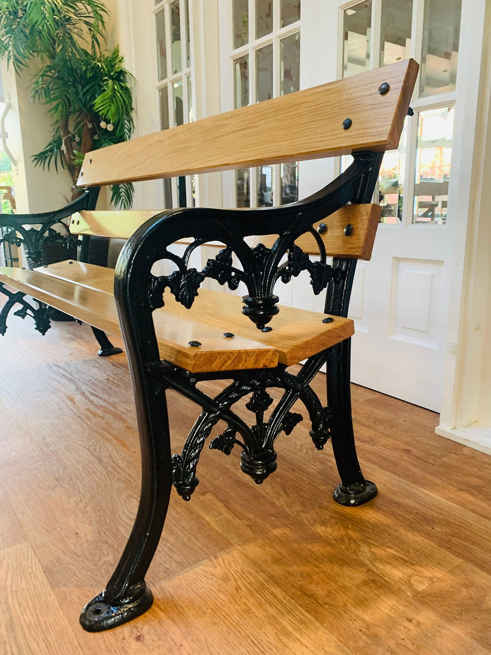 Thumbnail: Cast Iron Garden Bench Oak Wood Seat Patio