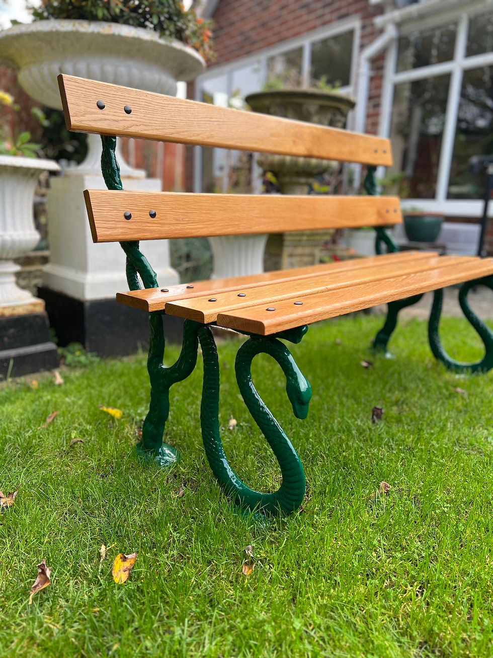 Thumbnail: Hissing Serpent Cast Iron and Oak Garden Bench