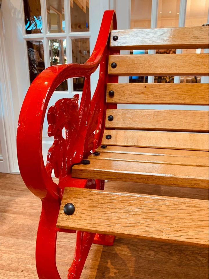 Thumbnail: Cast Iron Garden Bench Oak Liverpool Seat Chair LFC Beatles Liverbird