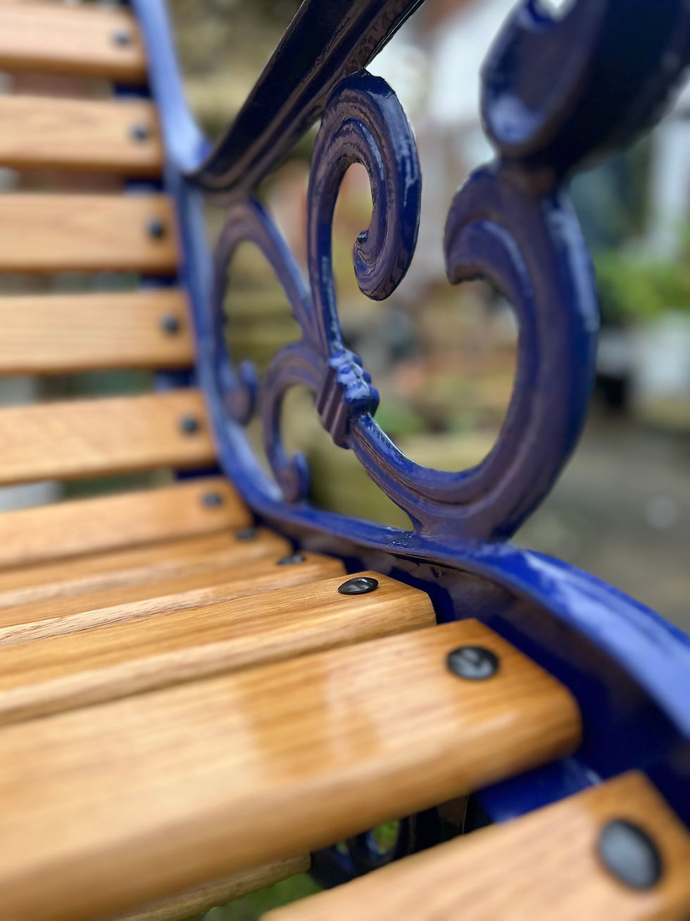 Thumbnail: Cast Iron and Oak Garden Bench finished in Blue