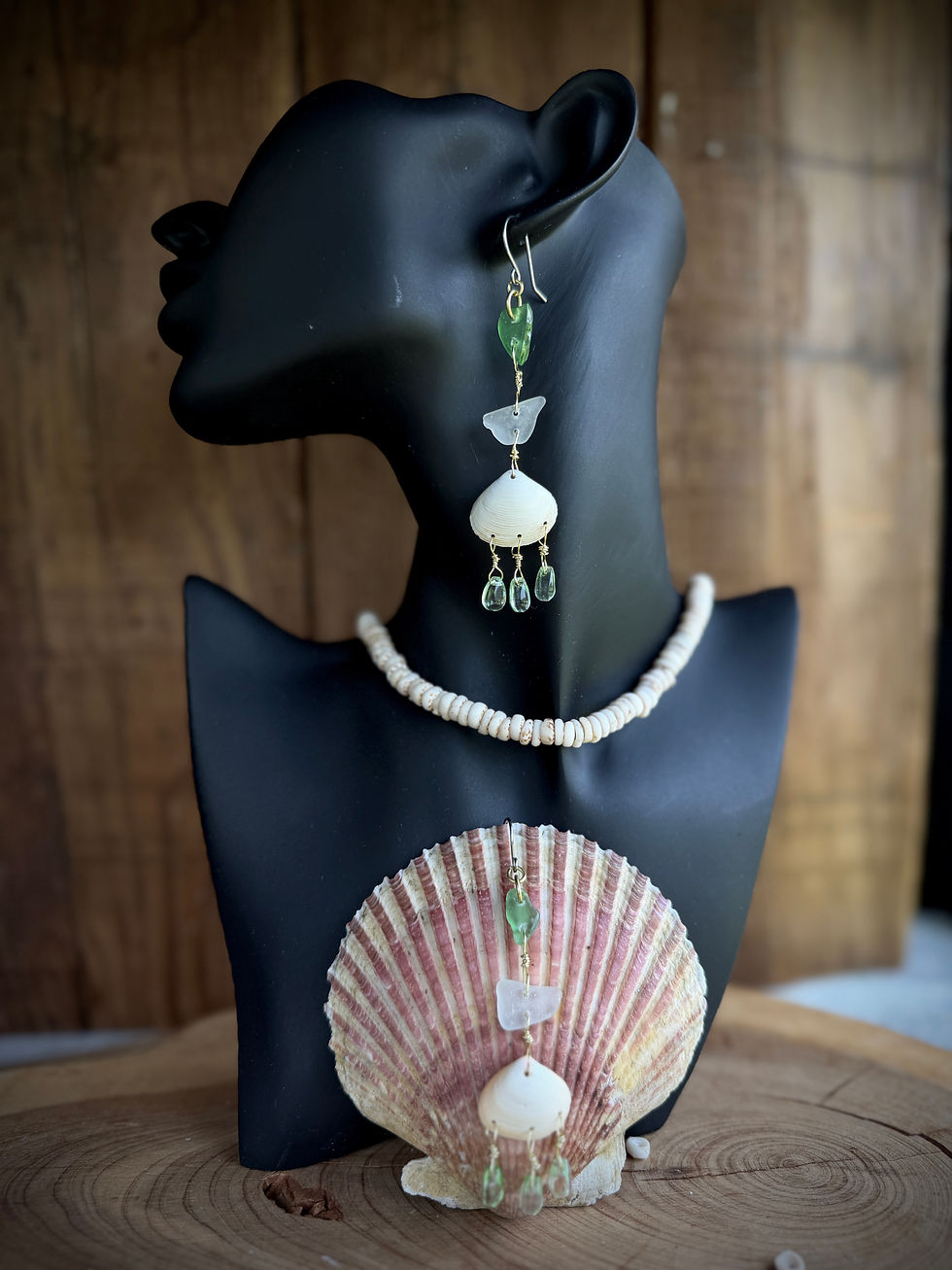 Thumbnail: Emerald Shores Sea Glass and Shell Earrings 