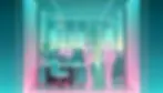 Neon-lit office with holographic figures in suits, one on phone. Futuristic decor with plants, desks, and glowing lines in cyan and pink.