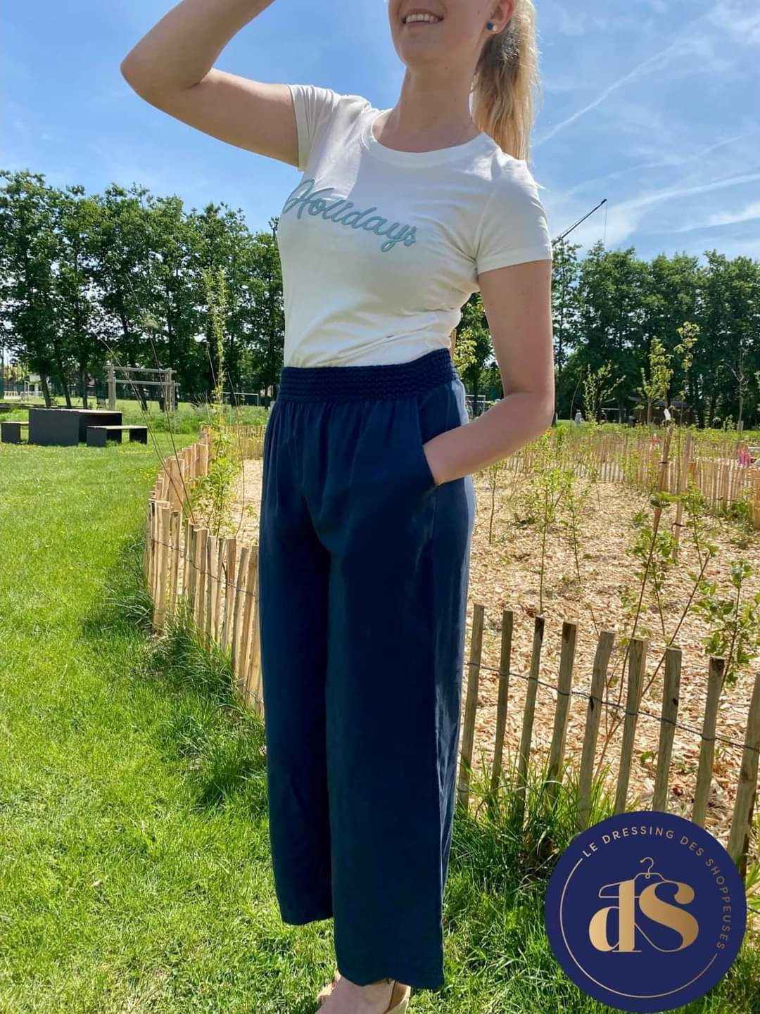 Pantalon fluide bleu marine 