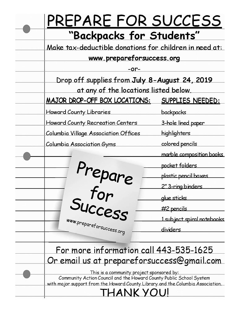 Success Backpack Prepare for Success “Backpacks for Students”