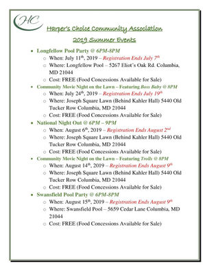 Save The Date: Harper’s Choice Association’s Summer Events