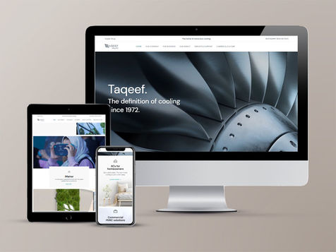 Taqeef website displayed on desktop, tablet, and mobile.