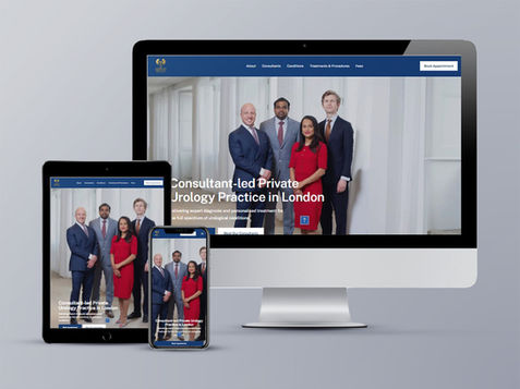 Website design shown on desktop, tablet, and mobile devices.