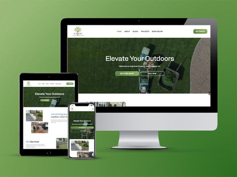 Website design shown on desktop, tablet, and mobile screens.