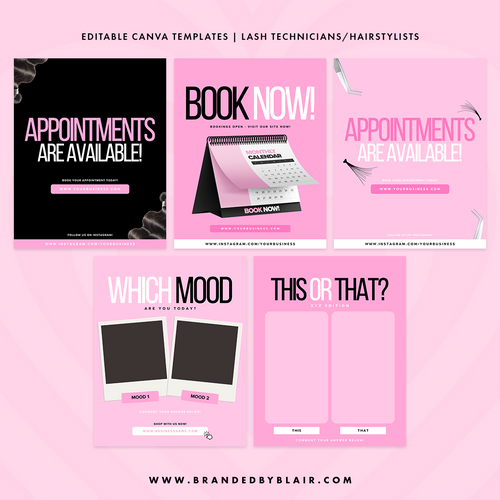 Editable Canva Posts Lash Tech Hairstylist Branded By Blair