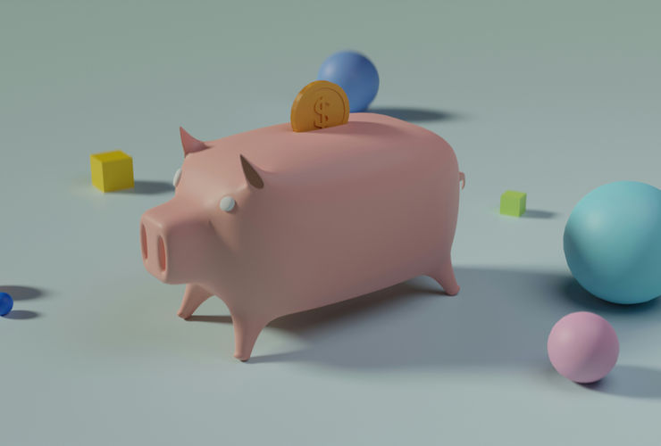 A piggy bank or jar full of coins with a label 'Savings' sitting on a table, implying money saved from not buying cigarettes.