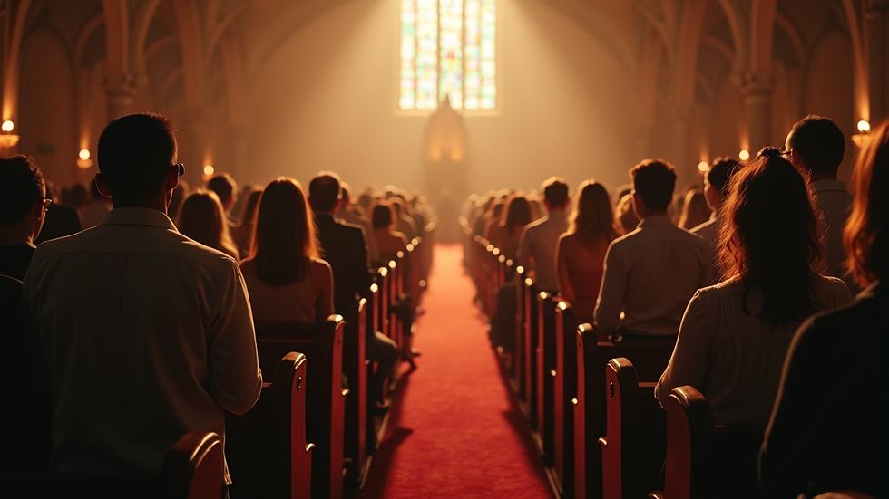 High angle view of a church congregation during service