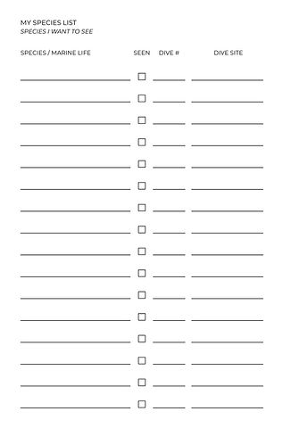 Page My Species List pour enregistrer les espèces marines observées pendant les plongées