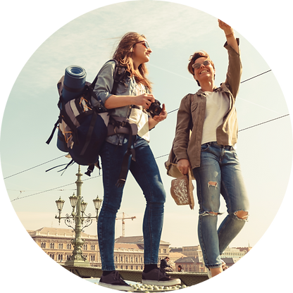 Two women traveling abroad