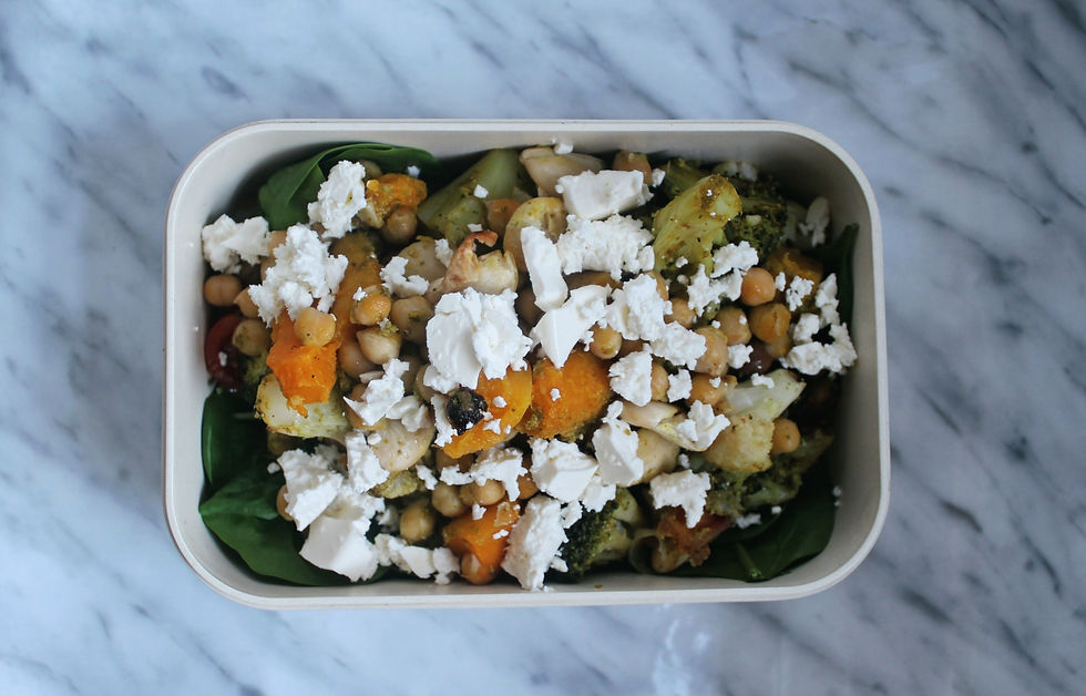 Roasted Pesto Broccoli, Cauliflower and Squash Salad in lunch box