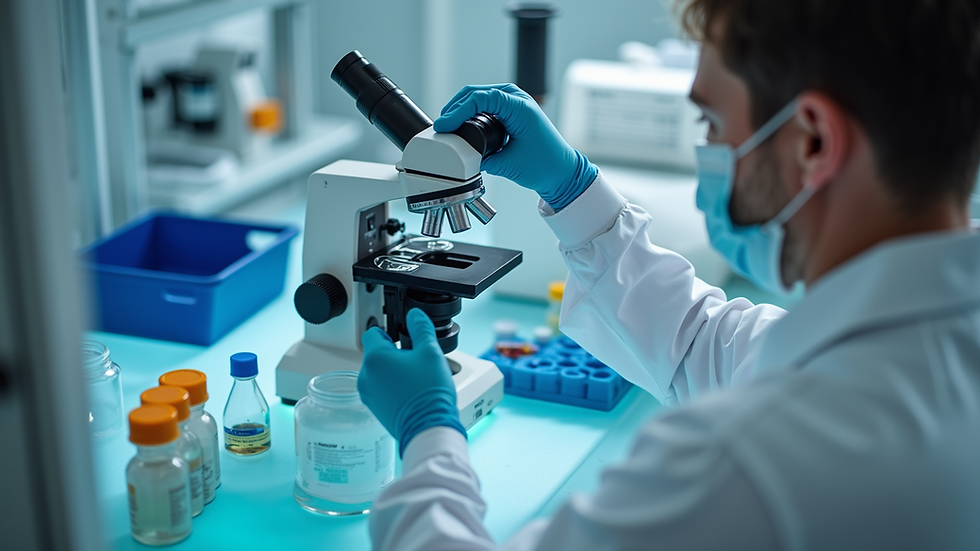 High angle view of laboratory equipment analyzing peptide samples