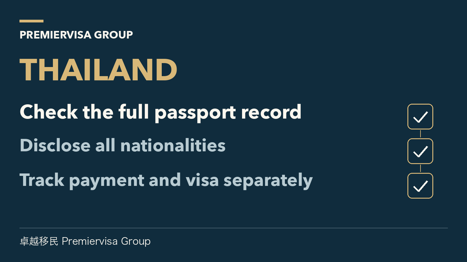 Check the full passport record;Disclose all nationalities;Track payment and visa separately