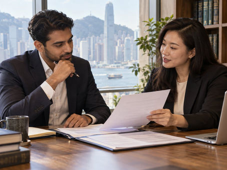 Postgraduate professional reviewing education documents with an adviser