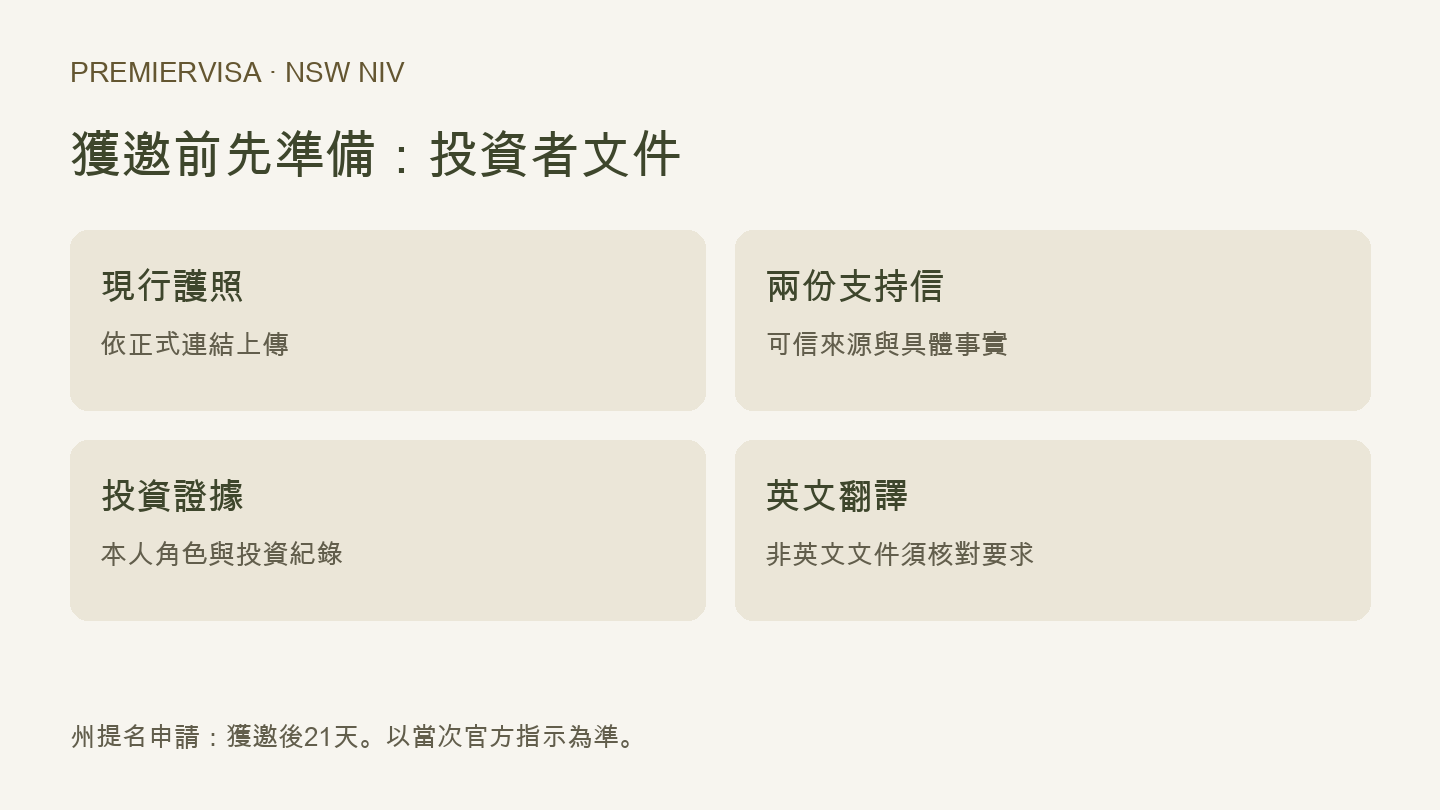 新州NIV投資者提名申請的文件準備分類圖