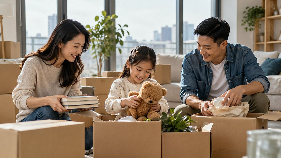 家庭在新居整理物品(AI生成情景配图)