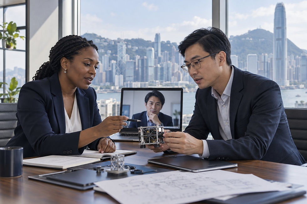 International research director and Hong Kong HR lead discussing a corporate R&D transfer
