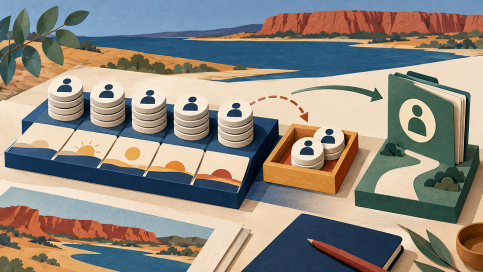 Editorial illustration of an NT DAMA five-year workforce ceiling, a requested variation and a separate 186 pathway; conceptual, not an official document.