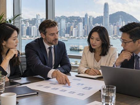 Regional manager and HR professional discussing corporate and employment records in Hong Kong