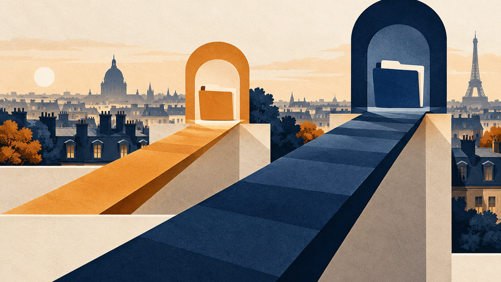 Two separate routes through Paris illustrate the difference between a short work assignment and the employee ICT residence-card route.