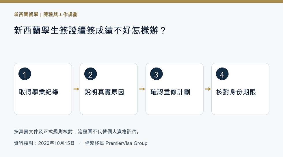 新西蘭學生簽證續簽成績不好怎樣辦?出勤、重修與學習進度證據的準備步驟圖解
