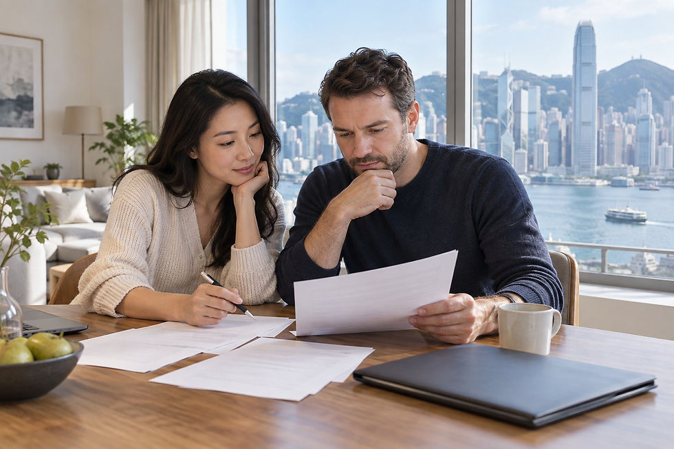 Overseas-born professional and spouse planning a household relocation budget in Hong Kong