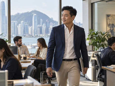 A founder walking through an active Hong Kong office with local employees working naturally