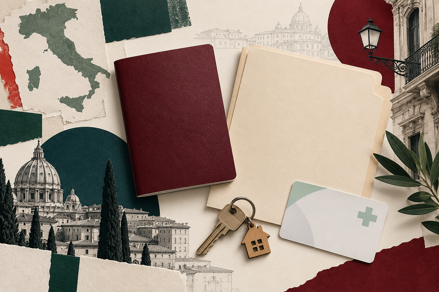 Editorial illustration for Hungary guest investor visa financial evidence: passport, financial papers, accommodation key and healthcare card.