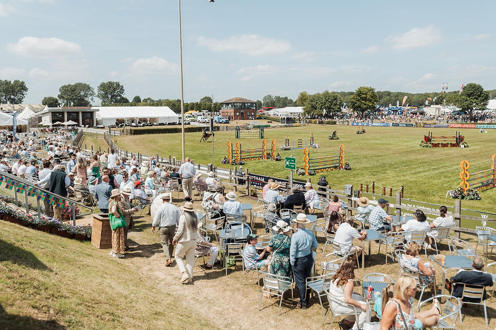 People enjoying the Lincolnshire Show from The White Hart Hotel Main Ring on a sunny day