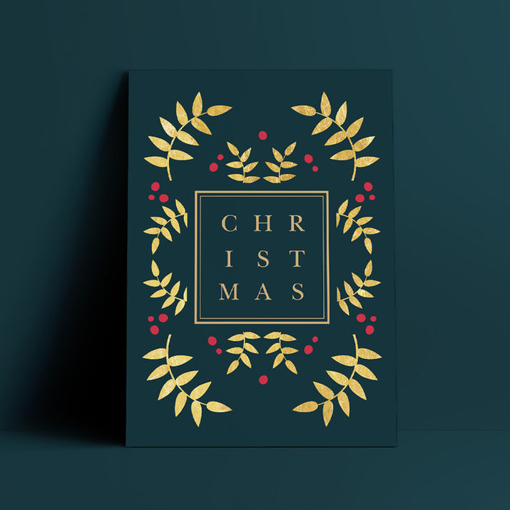 Christmas card - symmetrical gold monoline on dark background