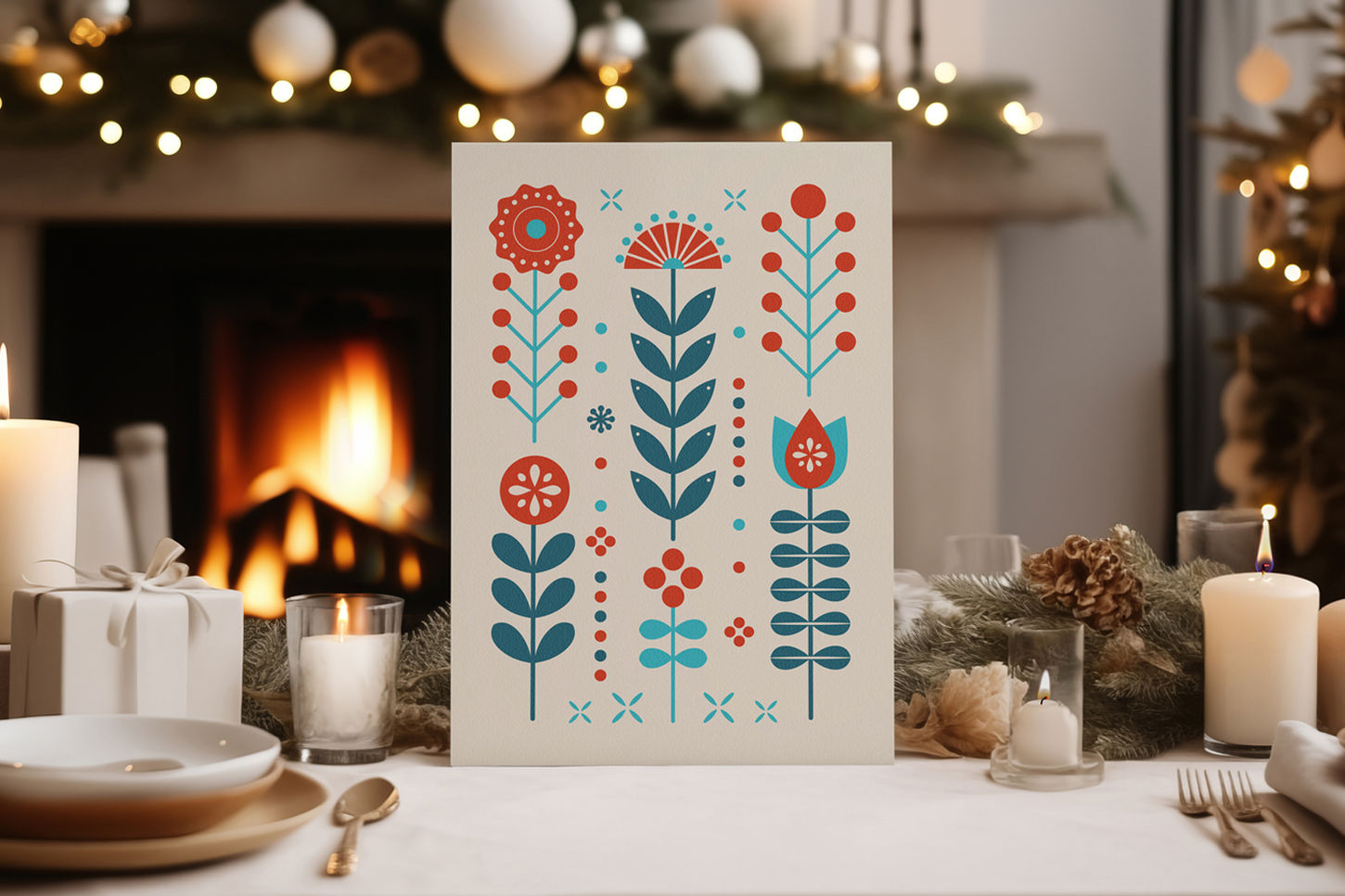 Scandinavian folk Christmas greeting card invitation