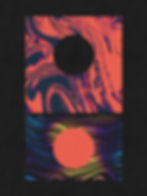A retro space Bauhaus art print with with psychedelic marbling, and a yin yang reflection of sun and moon, day and night